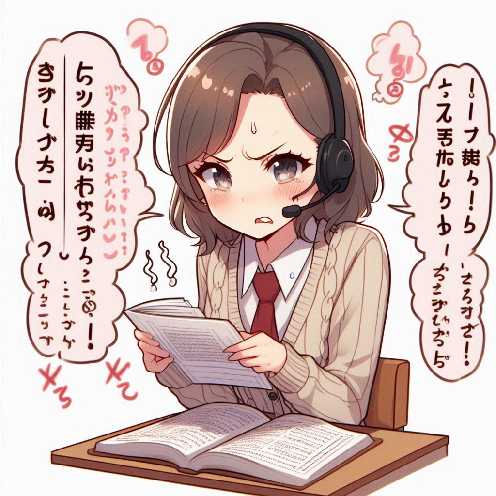 Uma pessoa traduzindo japonês extremamente estressada